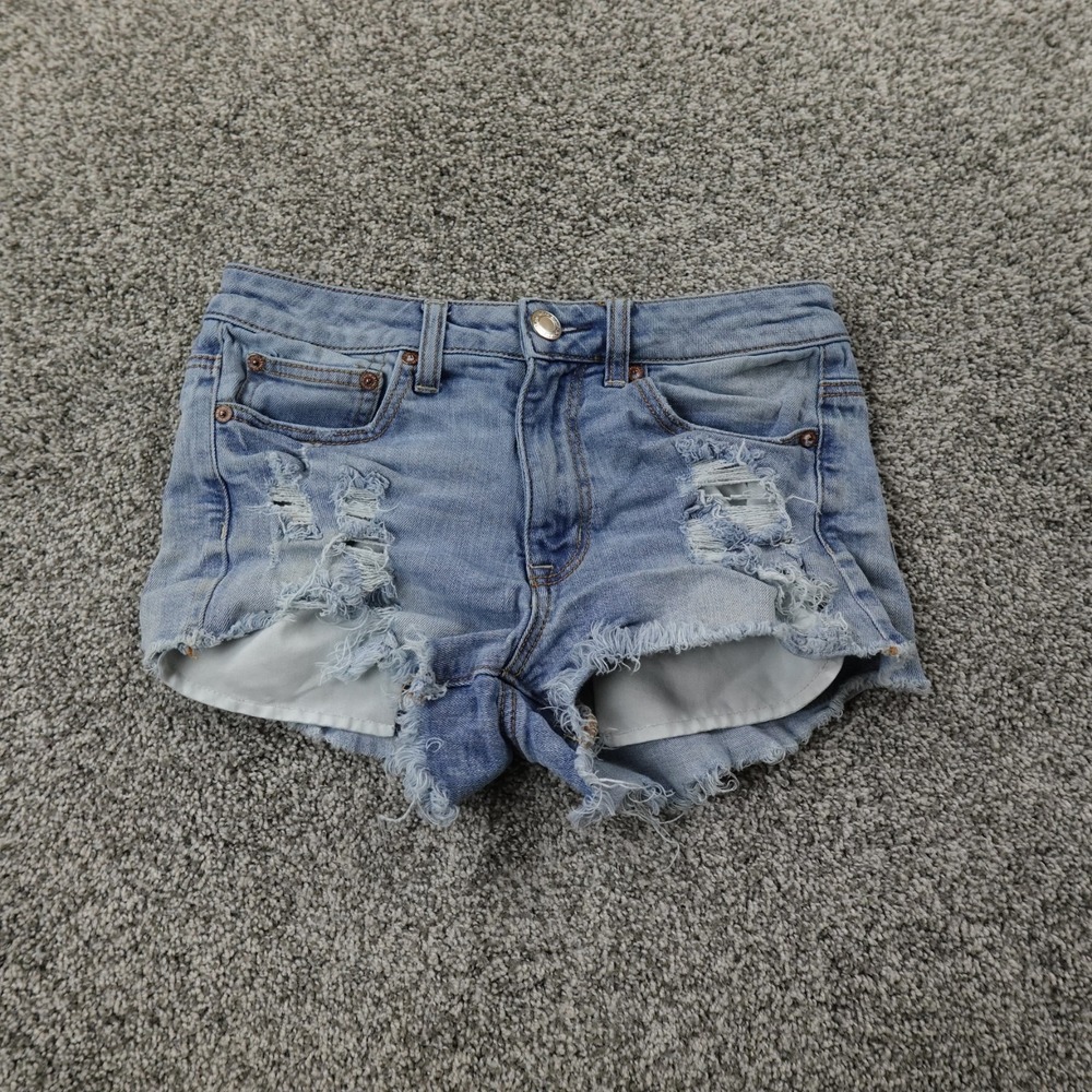 American Eagle Shorts Womens 2 Blue Denim Jean Cutoff Hi Rise Festival Micro Y2K
